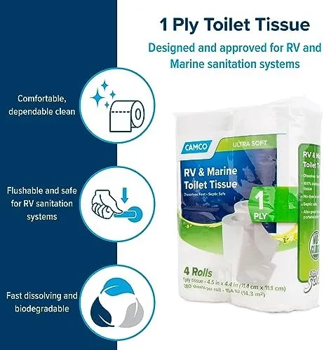 Camco 40276 Toilet Tissue, 1 Pack of 4 Rolls, White