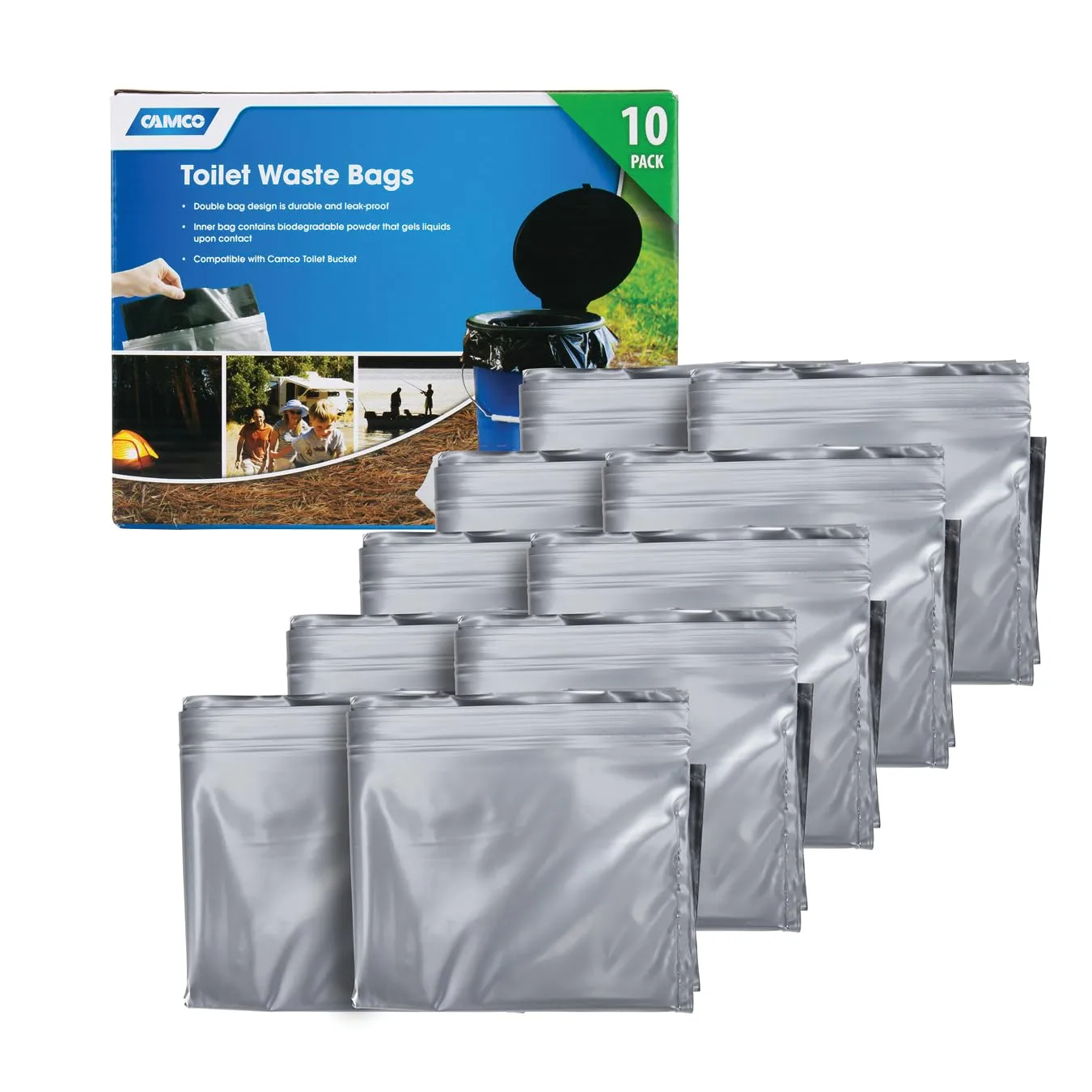 Camco Toilet Waste Bags - Leak-Proof, Biodegradable Powder - 10 Pack