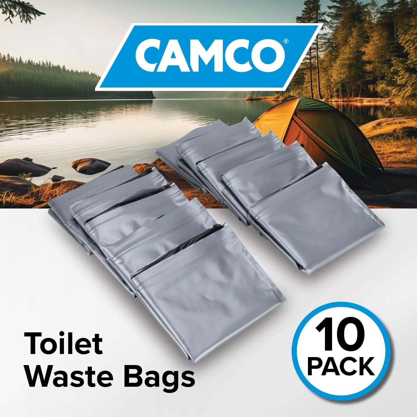 Camco Toilet Waste Bags - Leak-Proof, Biodegradable Powder - 10 Pack