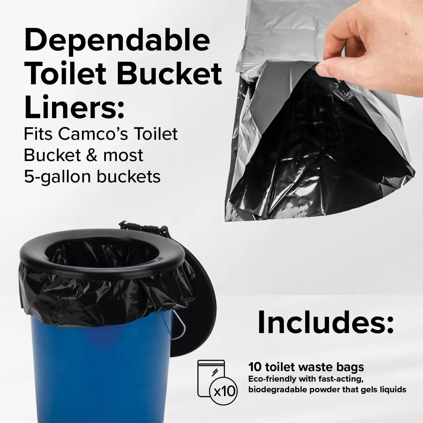 Camco Toilet Waste Bags - Leak-Proof, Biodegradable Powder - 10 Pack
