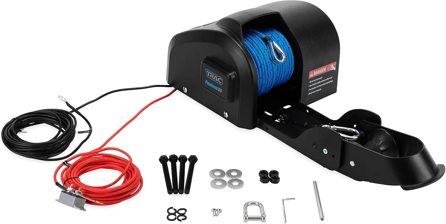 Camco TRAC Outdoors Pontoon 35-G3 Electric Anchor Winch | Features a High-Efficiency, 12-Volt DC