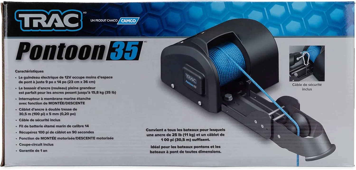 Camco TRAC Outdoors Pontoon 35-G3 Electric Anchor Winch | Features a High-Efficiency, 12-Volt DC