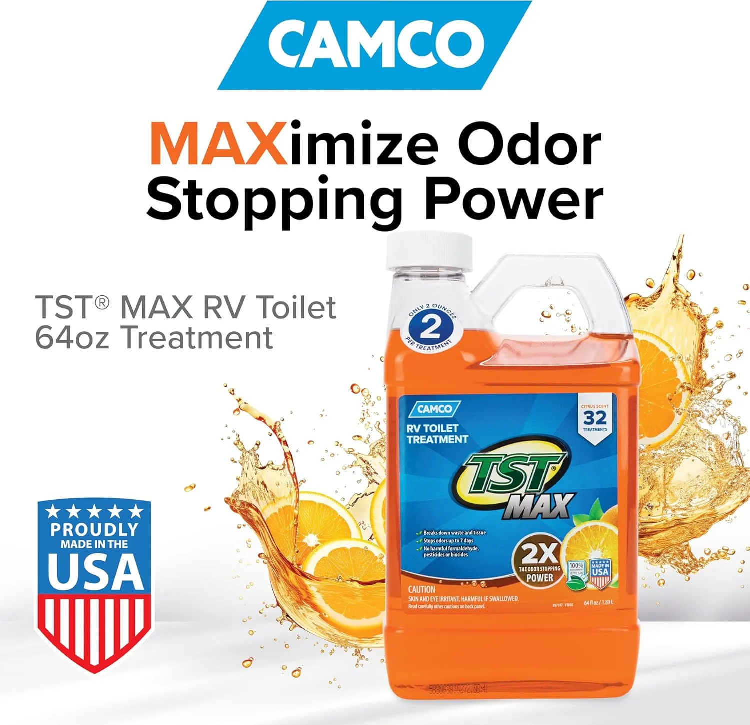 Camco TST MAX RV Toilet Treatment, Orange Scent, 64 oz