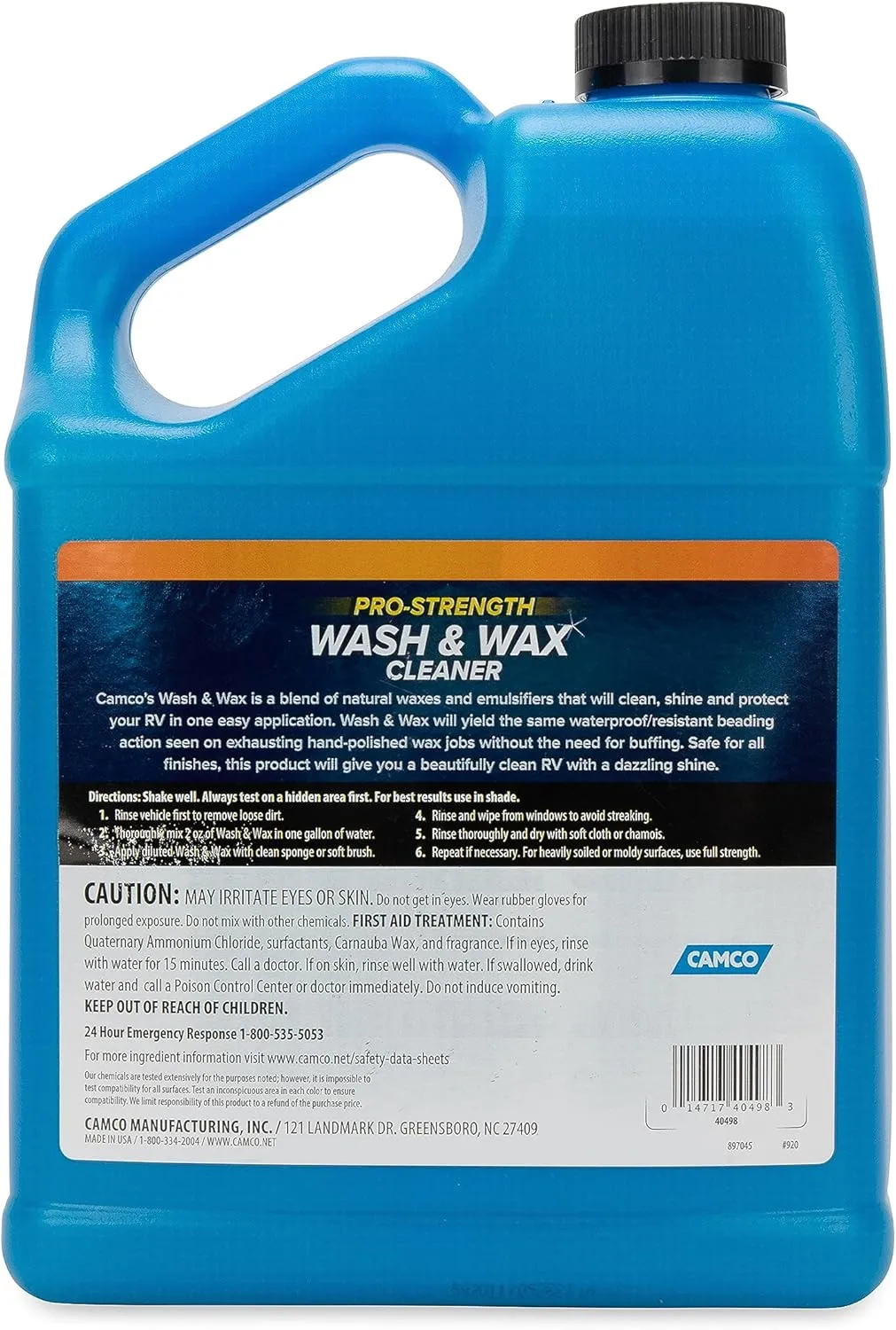 Camco Wash & Wax Cleaner for RVs, Trailers & Vehicles — 100% Carnauba Wax, 1 Gallon (40498)