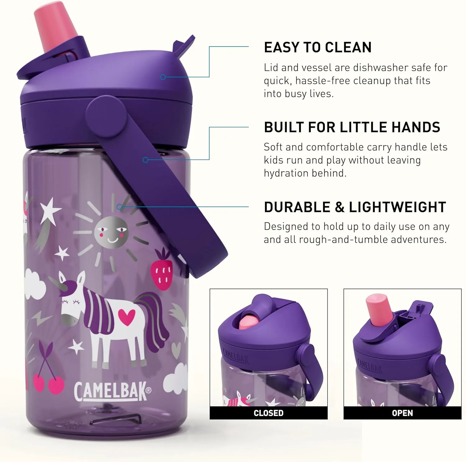 CAMELBAK Thrive Flip Straw Kids Bite Valve Water Bottle 14oz Tritan Renew