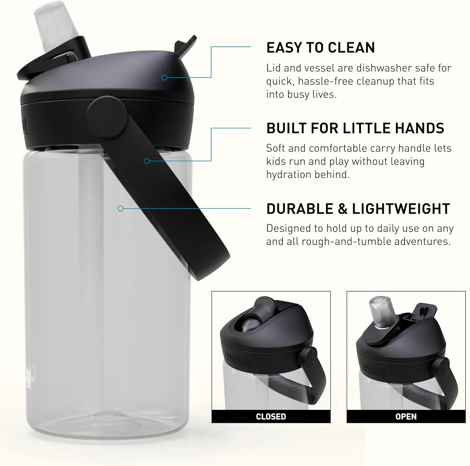 CAMELBAK Thrive Flip Straw Kids Bite Valve Water Bottle 14oz Tritan Renew