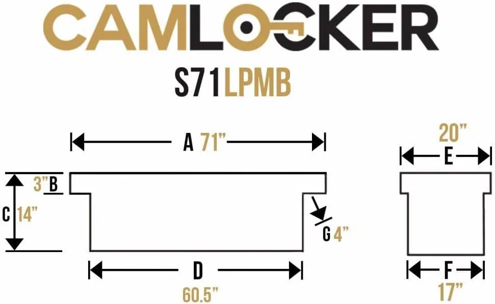 CAMLOCKER S71LPMB 71 Inch Low Profile Crossover Tool Box, Heavy Duty Aluminum, Matte Black, Secure Storage For Pickup Trucks, Weather Tight Construction, with Sliding Tool Tray Organizer, Made in USA