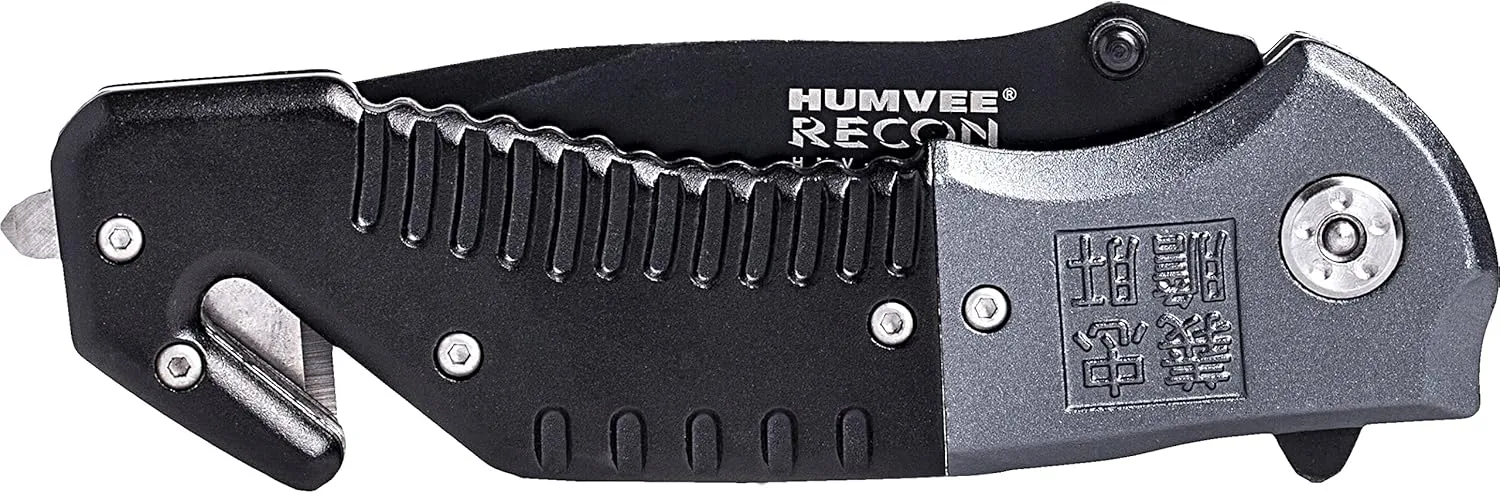 CAMPCO HUMVEE Tactical Recon 8 Pocket Knife with Spring Assist, Tactical Gear, Folding Knife, Serrated Stainless Steel Blade