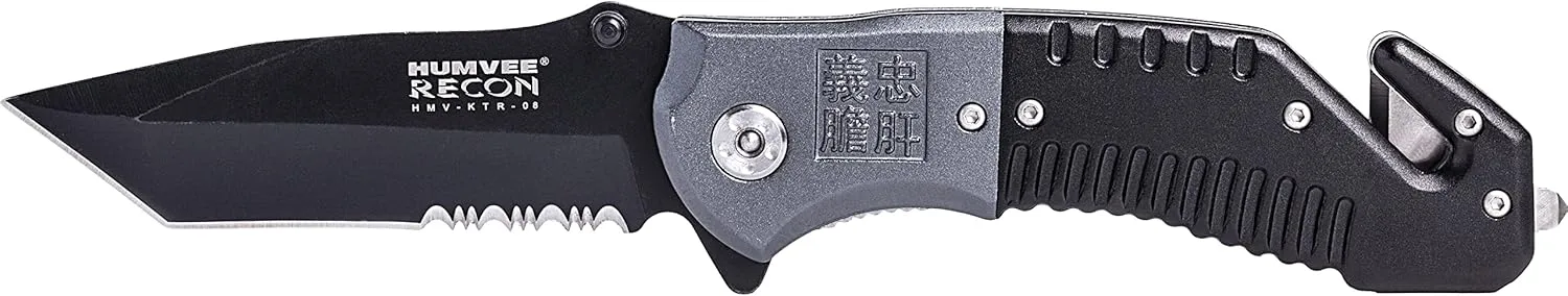 CAMPCO HUMVEE Tactical Recon 8 Pocket Knife with Spring Assist, Tactical Gear, Folding Knife, Serrated Stainless Steel Blade