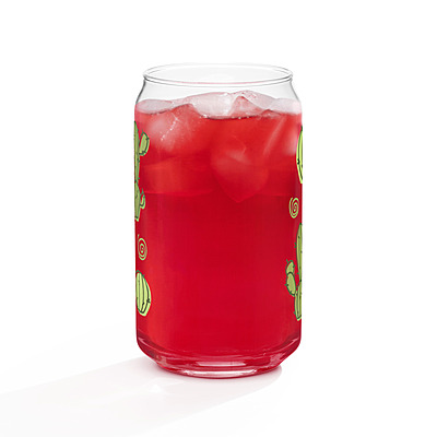 Cute Cactus & Succulent Can-Shaped Glass with Bamboo Lid & Straw – 16 oz