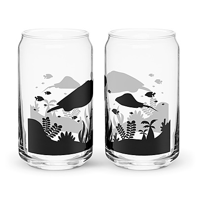 Underwater Scene Can-Shaped Glass with Bamboo Lid & Straw – 16 oz