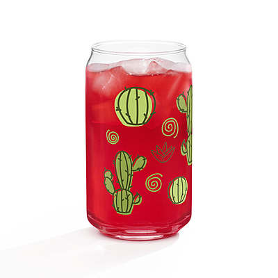 Cute Cactus & Succulent Can-Shaped Glass with Bamboo Lid & Straw – 16 oz