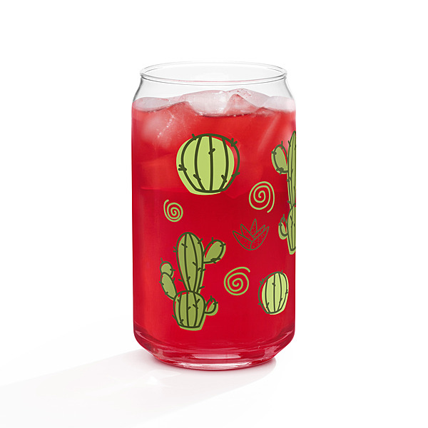Cute Cactus & Succulent Can-Shaped Glass with Bamboo Lid & Straw – 16 oz