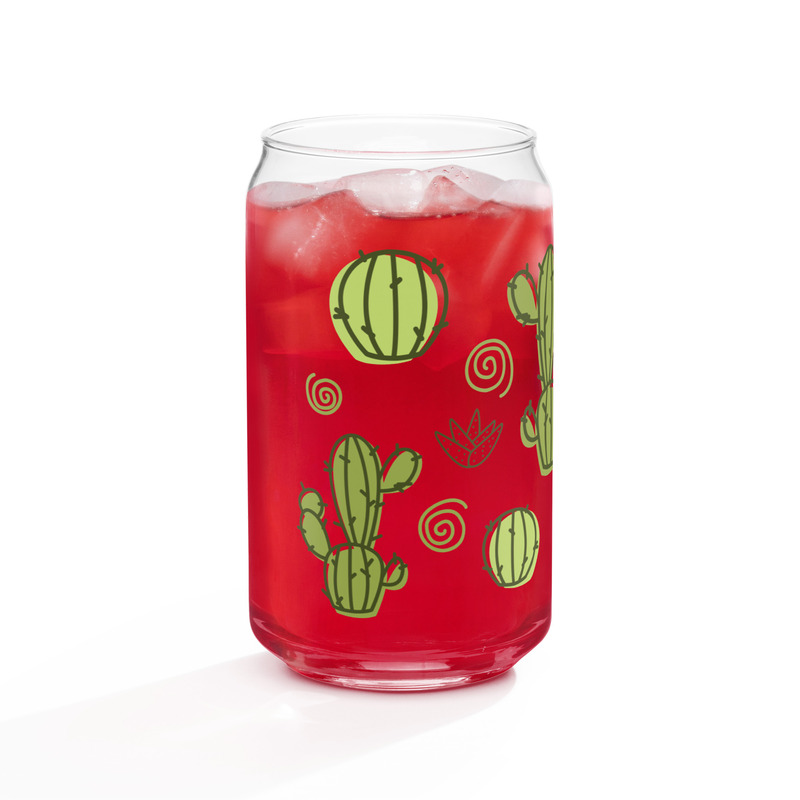 Cute Cactus & Succulent Can-Shaped Glass with Bamboo Lid & Straw – 16 oz