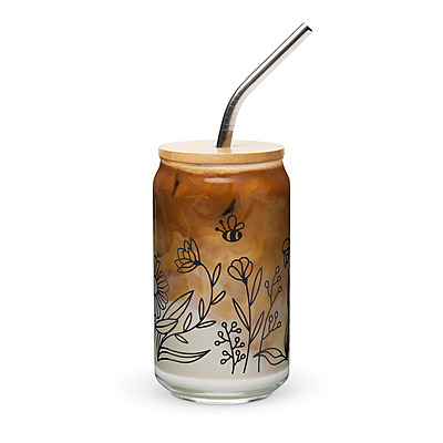 Cute Wildflower With Honey Bees Can-shaped glass
