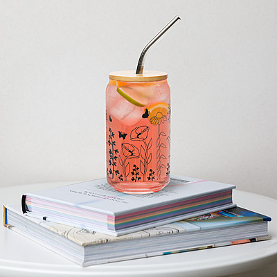 Beautiful Flowers Can-shaped glass