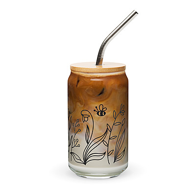 Cute Wildflower With Honey Bees Can-shaped glass