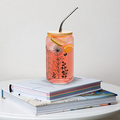 Beautiful Flowers Can-shaped glass