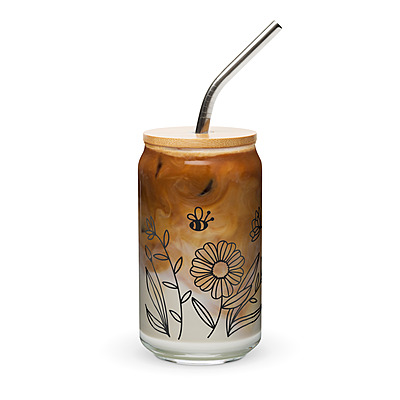 Cute Wildflower With Honey Bees Can-shaped glass