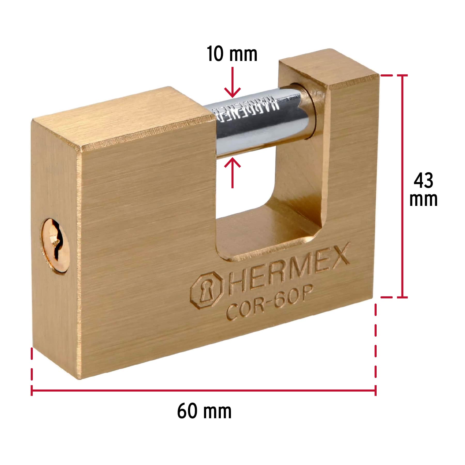 Candado antipalanca, 60mm, cuerpo de latón, Hermex Basic - COR-60P / 22518