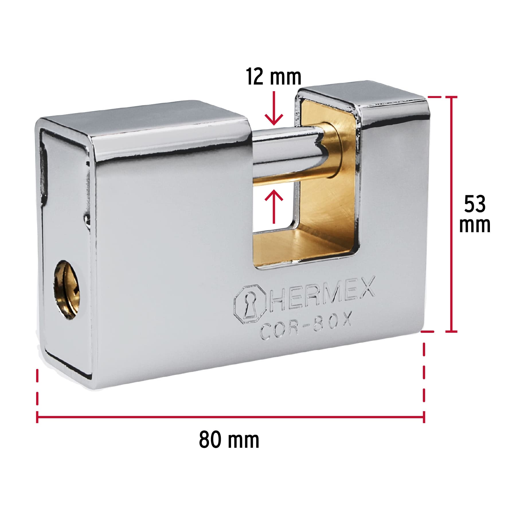 Candado antipalanca, 80mm, blindado, llave tetra - COR-80X / 43373