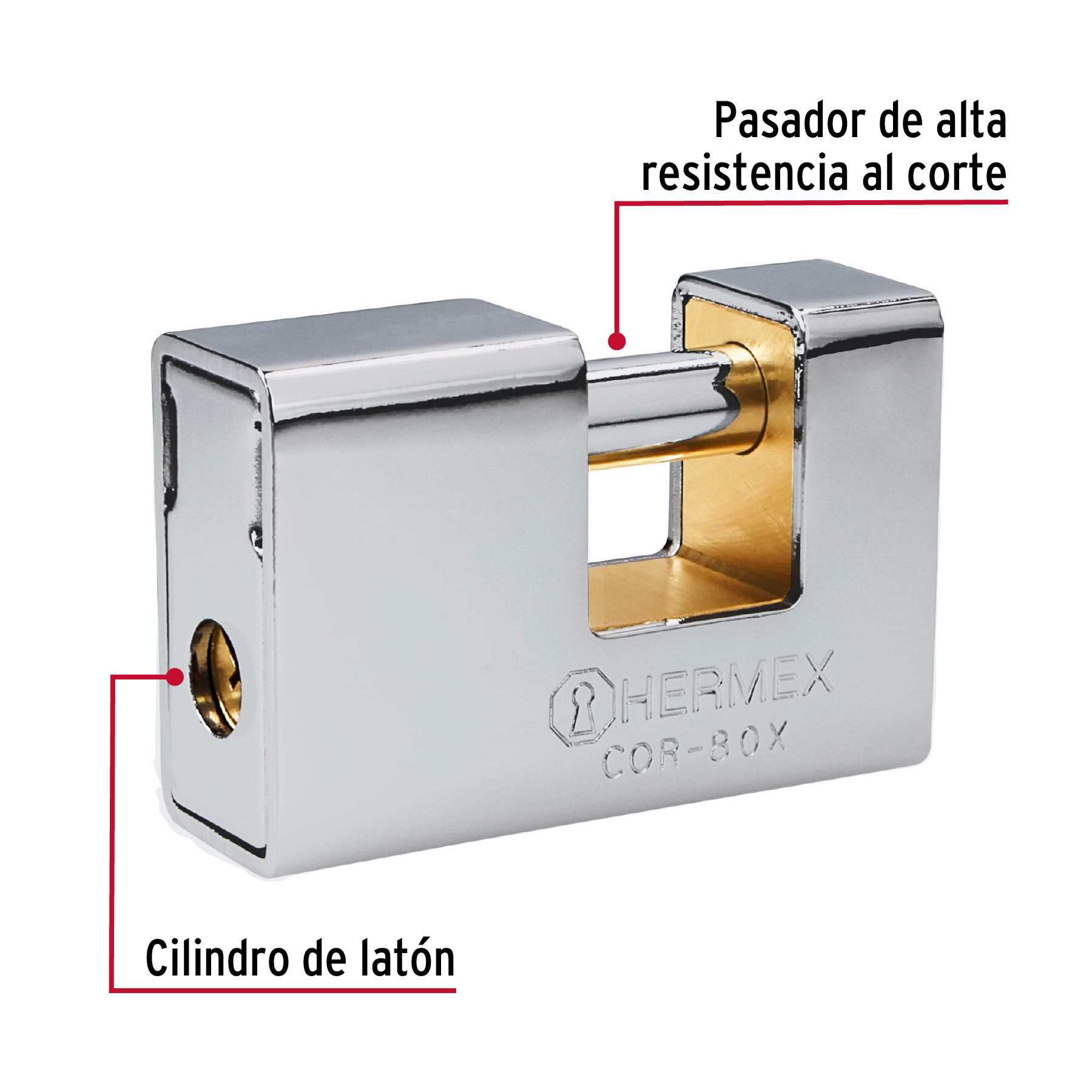 Candado antipalanca, 80mm, blindado, llave tetra - COR-80X / 43373