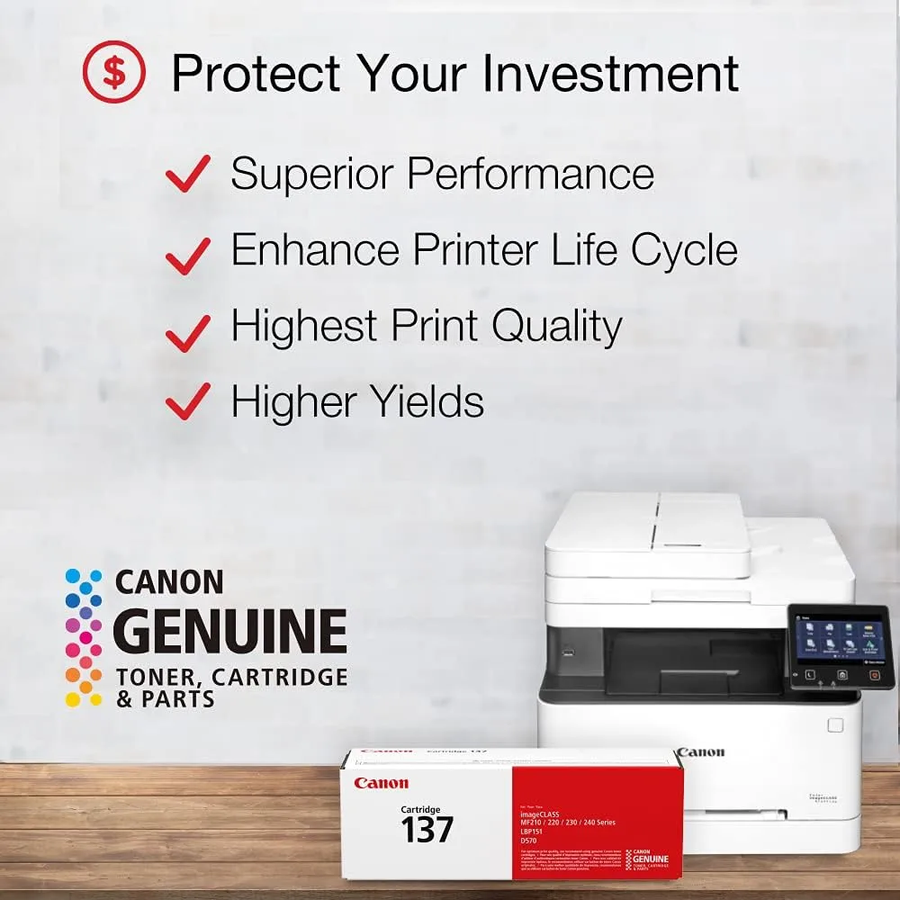 Canon Genuine Toner Cartridge 137 Black (9435B001), 1-Pack ImageCLASS MF212w, MF216n, MF217w, MF244dw, MF247dw, MF249dw, MF227dw, MF229dw, MF232w, MF236n, LBP151dw, D570 Laser Printers