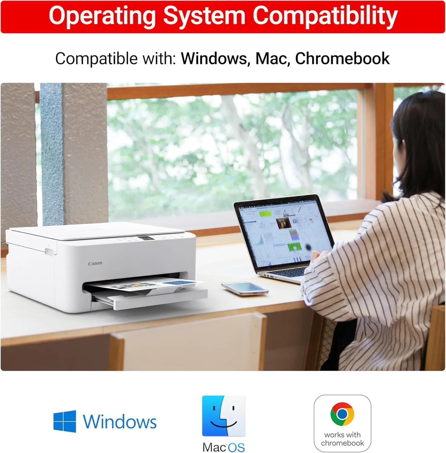 Canon PIXMA TS6520 Wireless Color Inkjet Printer for Duplex Printing, White – Home Printer with Copier/Scanner, 1.42” OLED Display, Intuitive Control Panel, Compact Design
