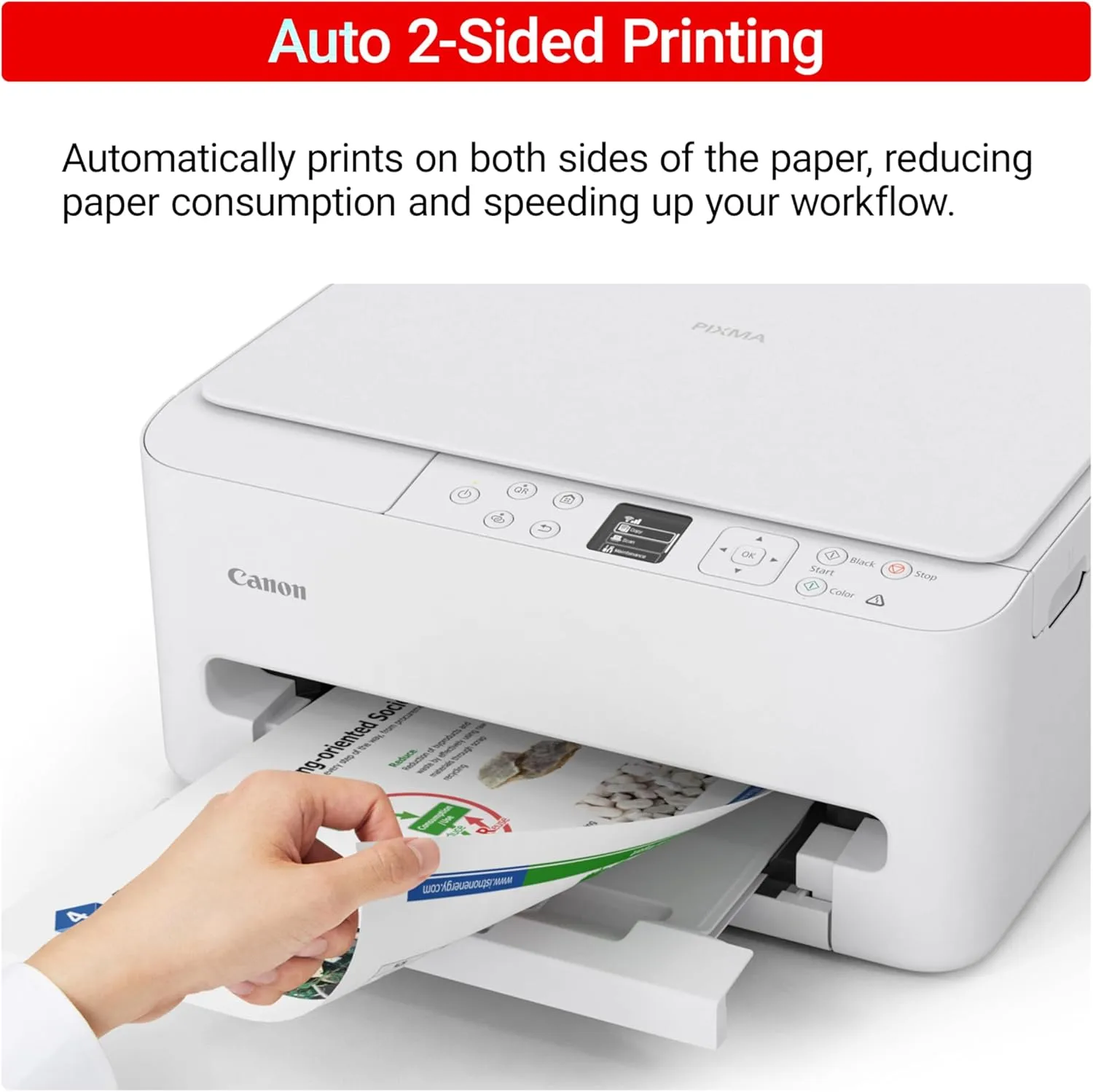 Canon PIXMA TS6520 Wireless Color Inkjet Printer for Duplex Printing, White – Home Printer with Copier/Scanner, 1.42” OLED Display, Intuitive Control Panel, Compact Design