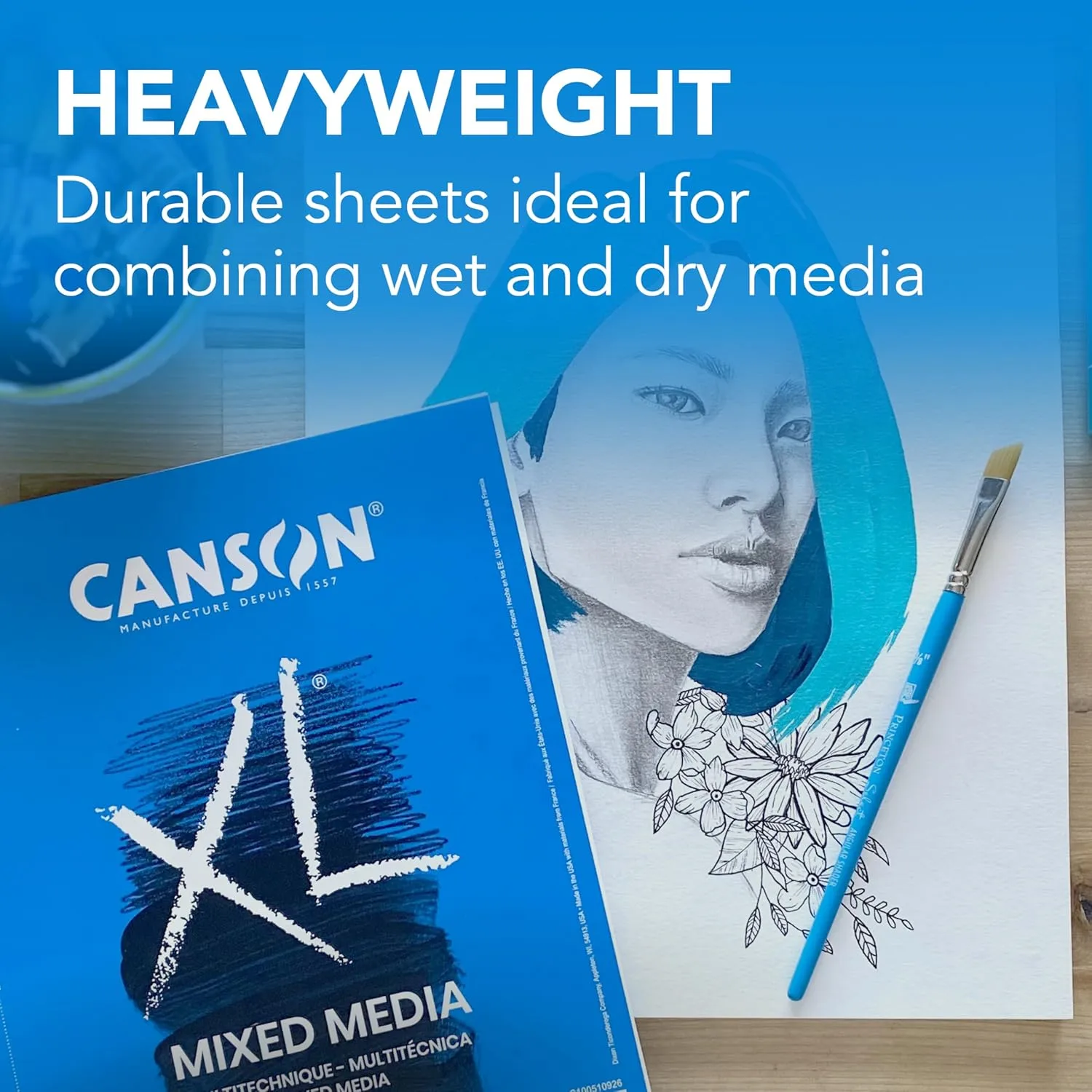 Canson XL Series Mixed Media Pad, Side Wire, 14x17 inches, 60 Sheets – Heavyweight Art Paper for Watercolor, Gouache, Marker, Painting, Drawing, Sketching 14x17 Mixed Media Side Wire