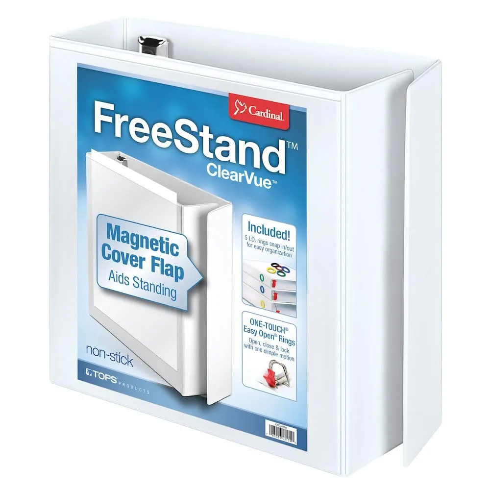 Cardinal FreeStand 3-Inch Slant D-Ring Binder, White, ONE-TOUCH Easy-Open