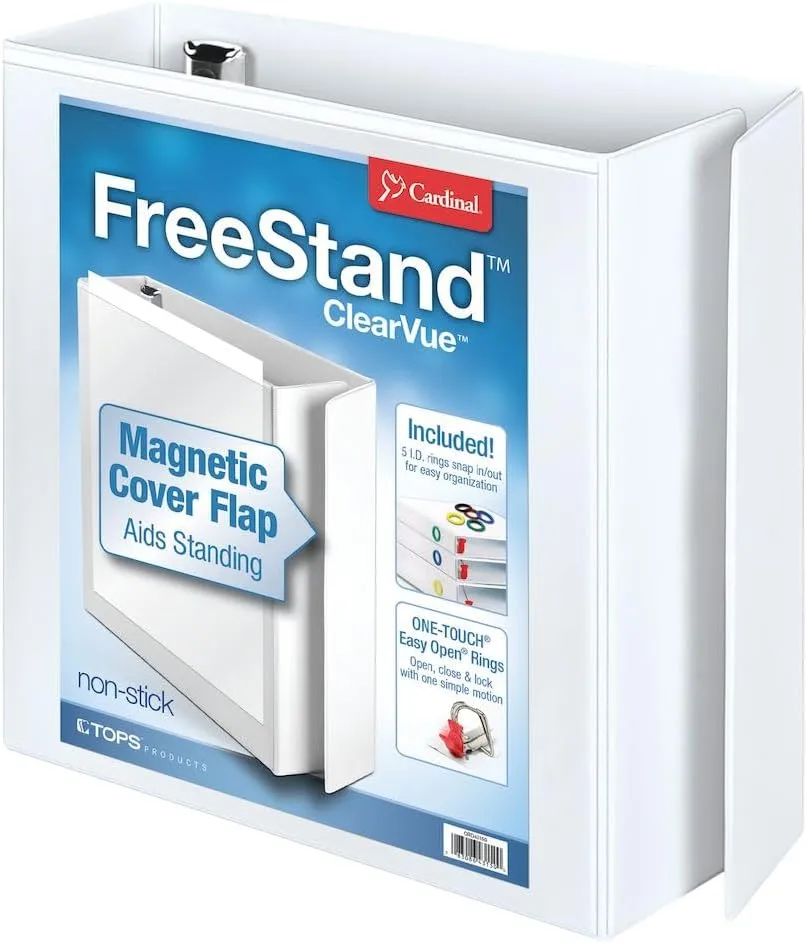Cardinal FreeStand 3-Inch Slant D-Ring Binder, White, ONE-TOUCH Easy-Open
