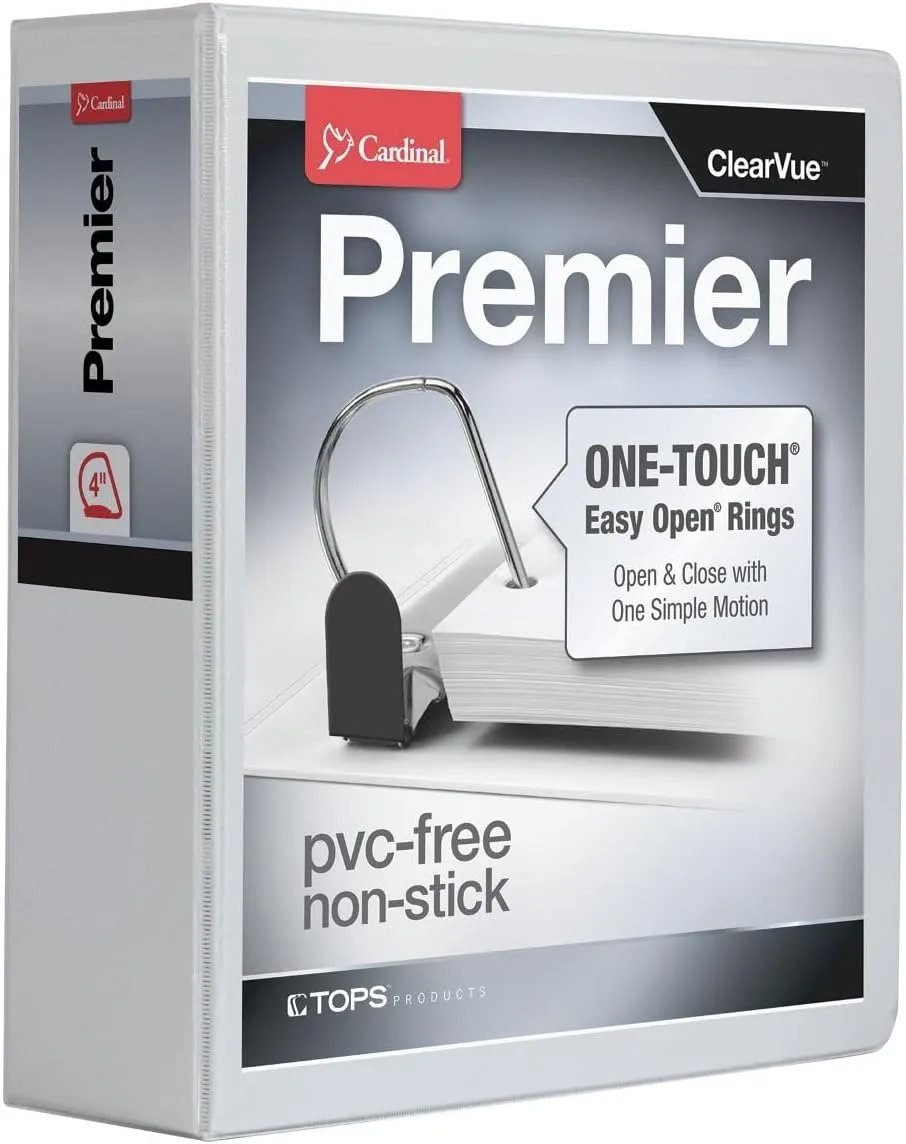 CARDINAL Premier Easy-Open ONE-TOUCH ClearVue Locking Slant-D Ring Binder