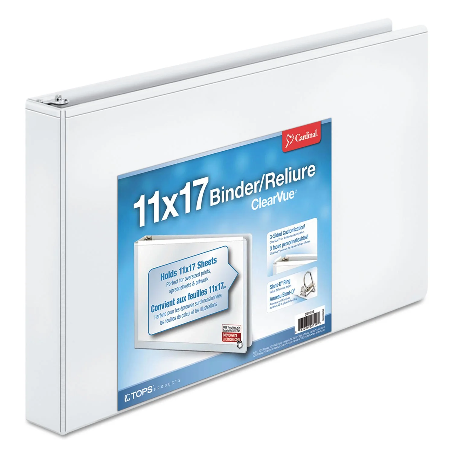 CARDINAL ClearVue Slant-D D-Ring Tabloid Binder, 11 x 17, White