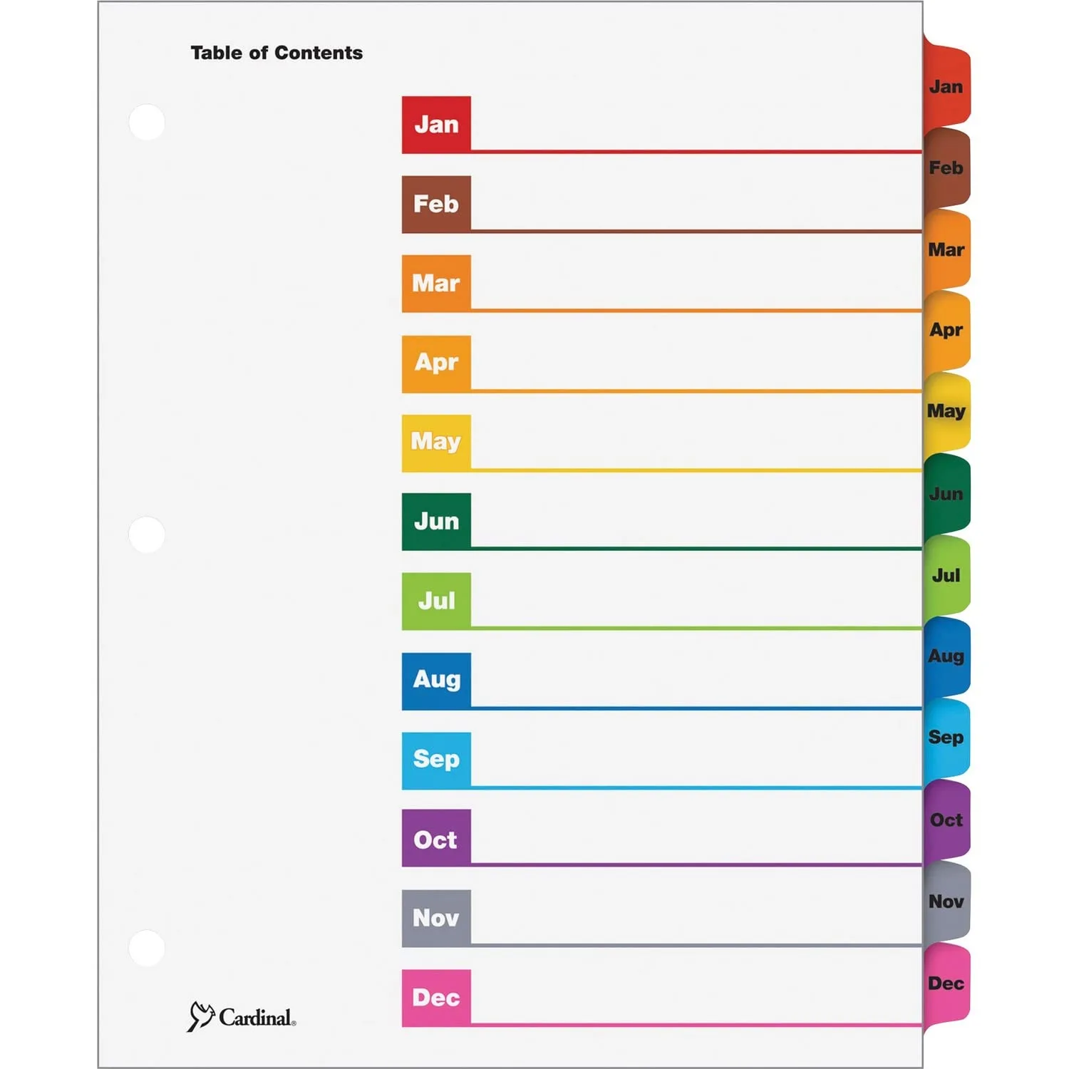 Cardinal OneStep Binder Dividers, 12-Tab Monthly, Customizable Table of Contents