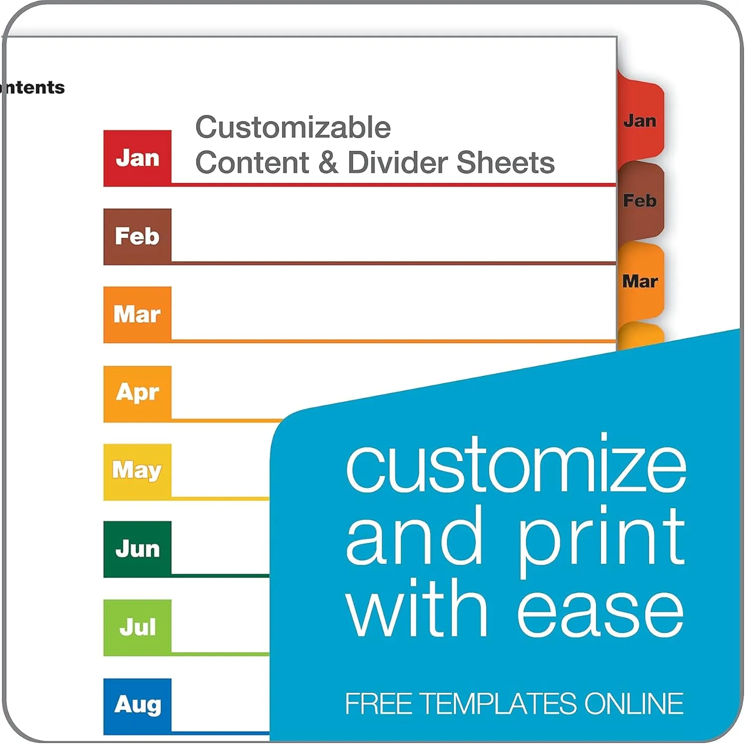 Cardinal OneStep Binder Dividers, 12-Tab Monthly, Customizable Table of Contents