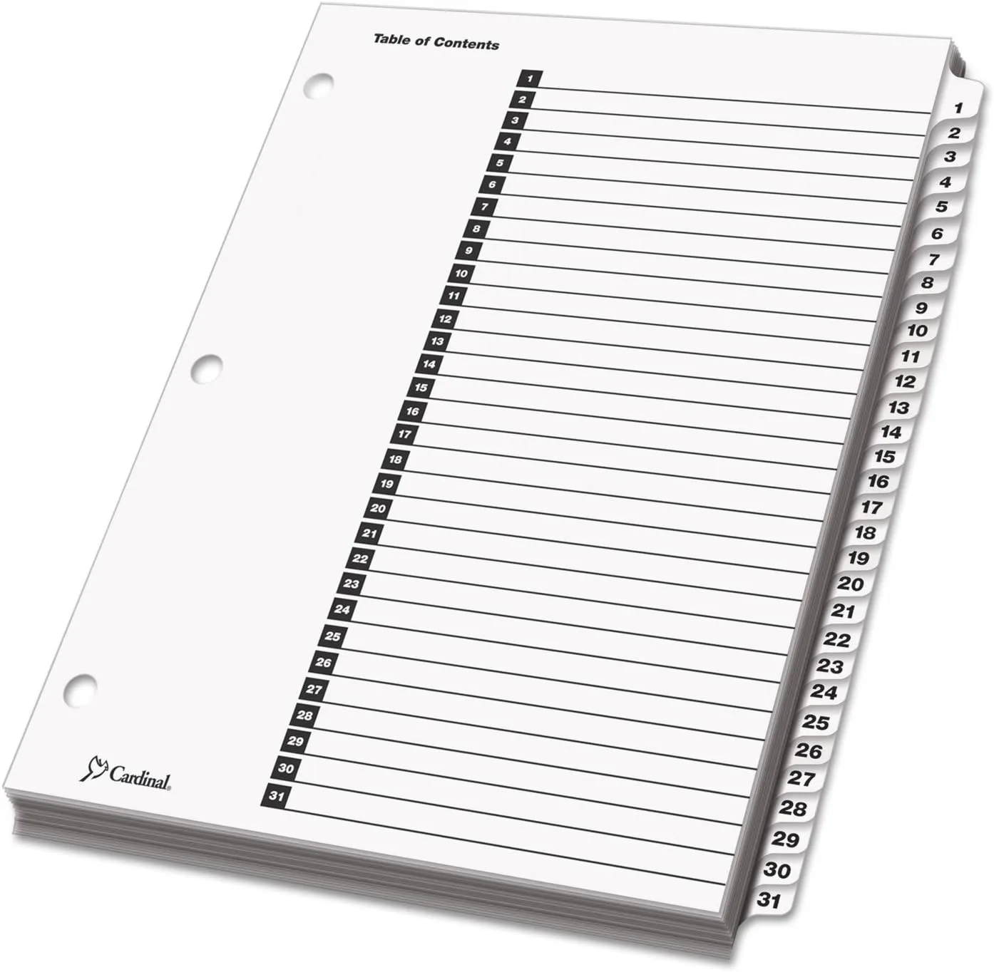 Cardinal 60113 Traditional OneStep Index System 31-Tab 1-31 Letter White 31/Set