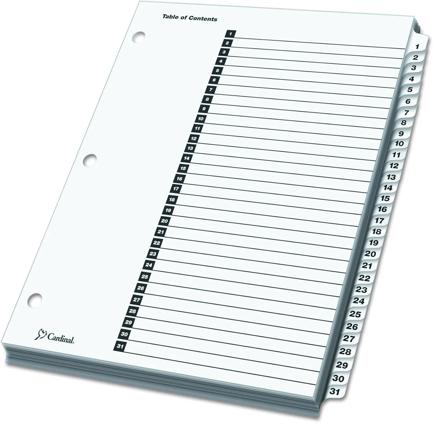 Cardinal 60113 Traditional OneStep Index System 31-Tab 1-31 Letter White 31/Set