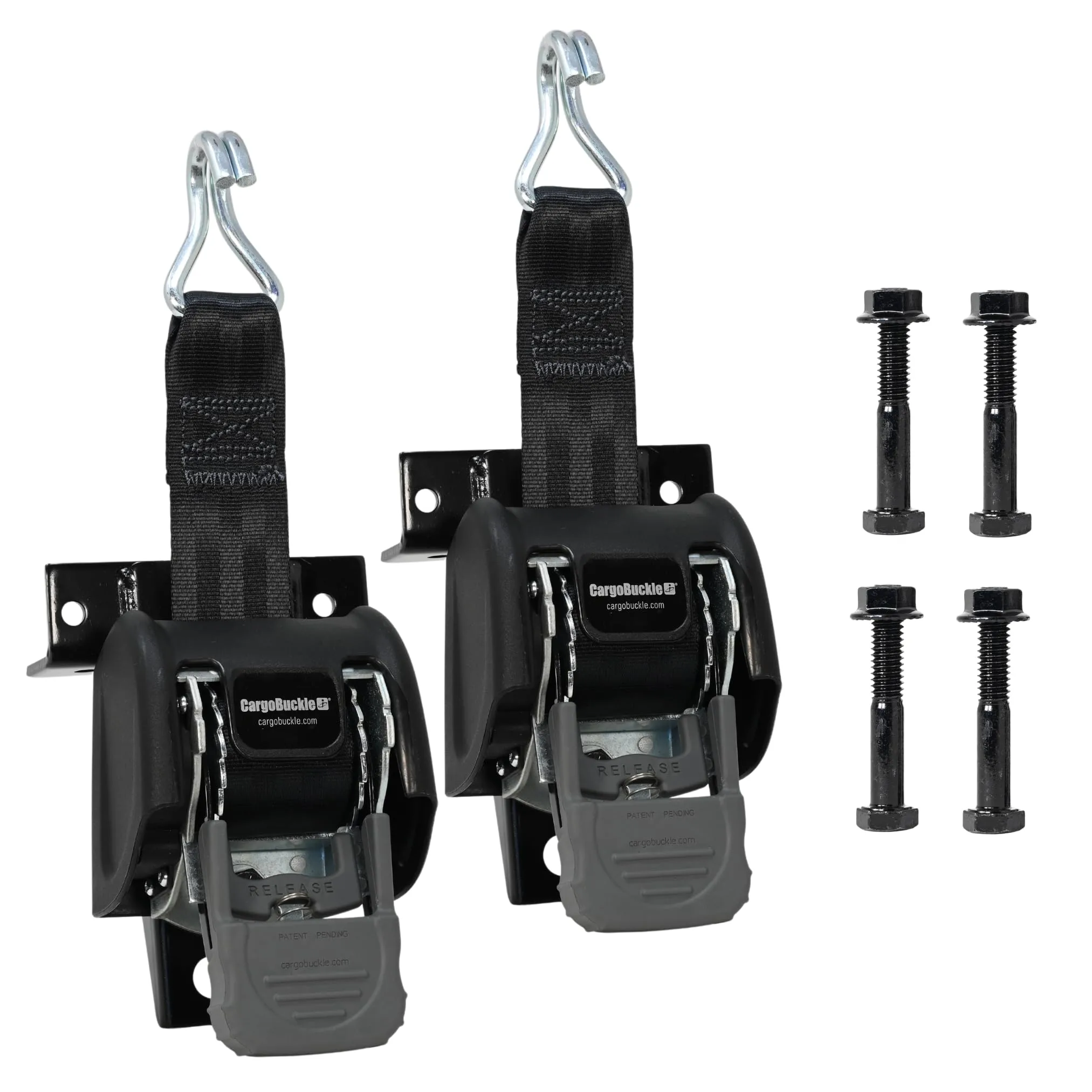 CargoBuckle F18816 Ladder Rack Tie-Down System, Square Mount Self Retracting Ratchet Straps for Trucks