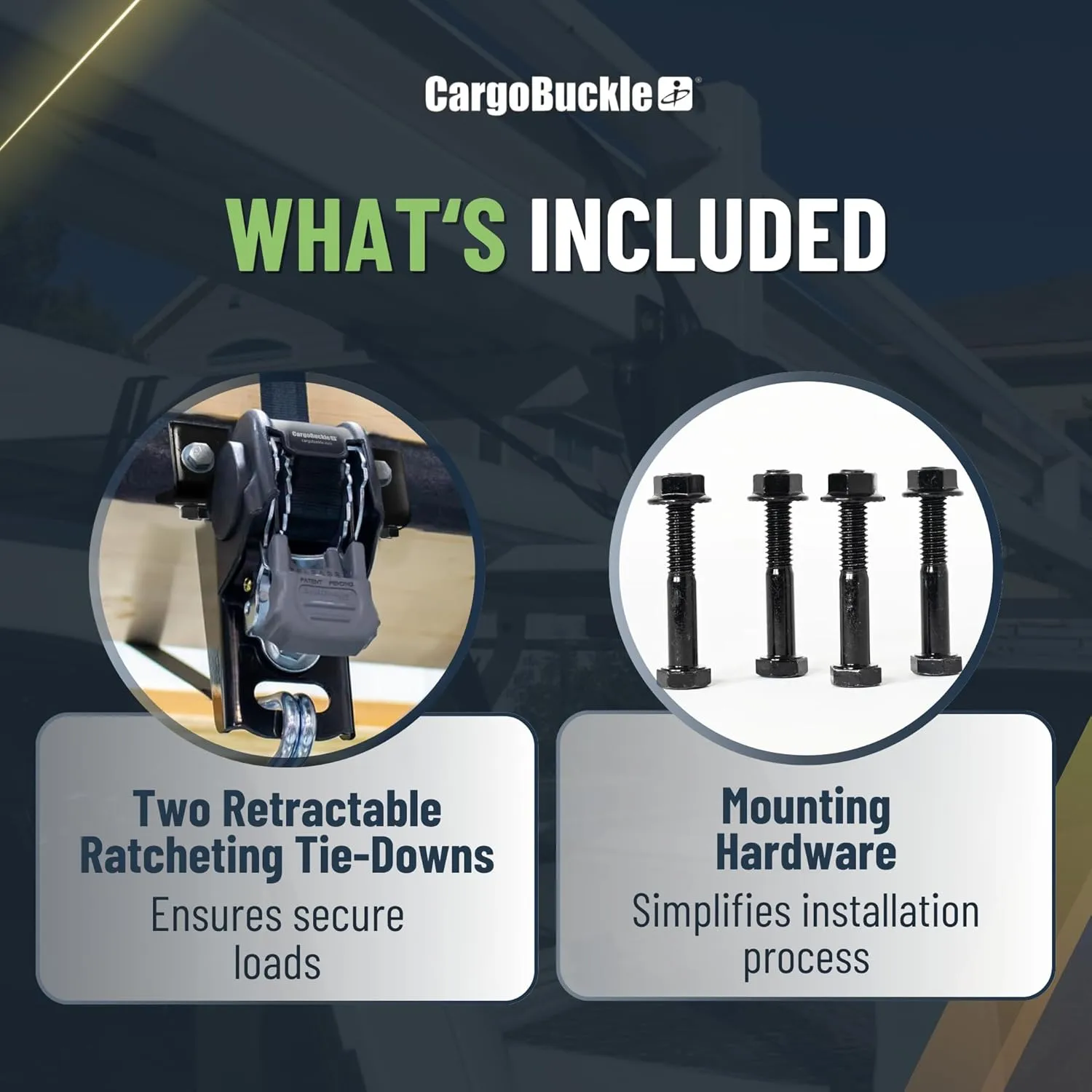 CargoBuckle F18816 Ladder Rack Tie-Down System, Square Mount Self Retracting Ratchet Straps for Trucks