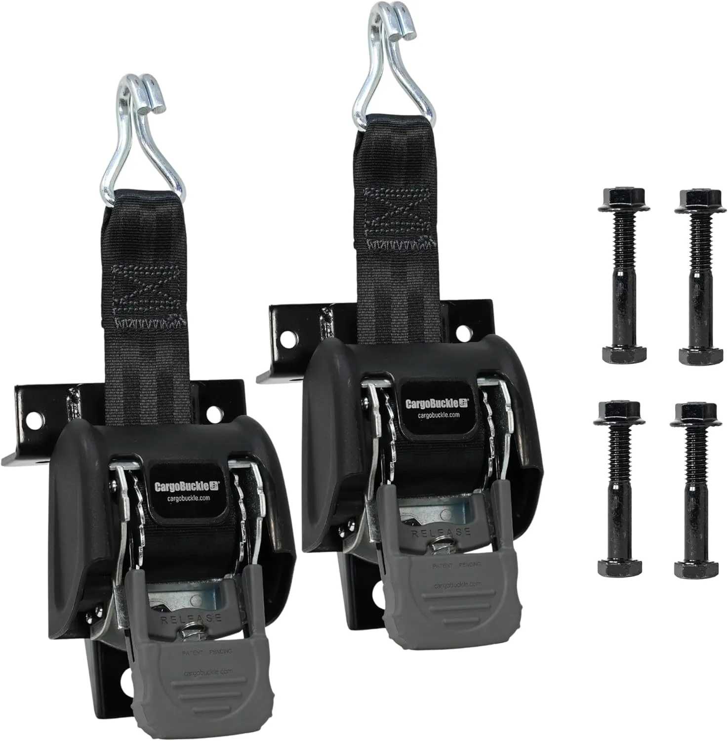 CargoBuckle F18816 Ladder Rack Tie-Down System, Square Mount Self Retracting Ratchet Straps for Trucks