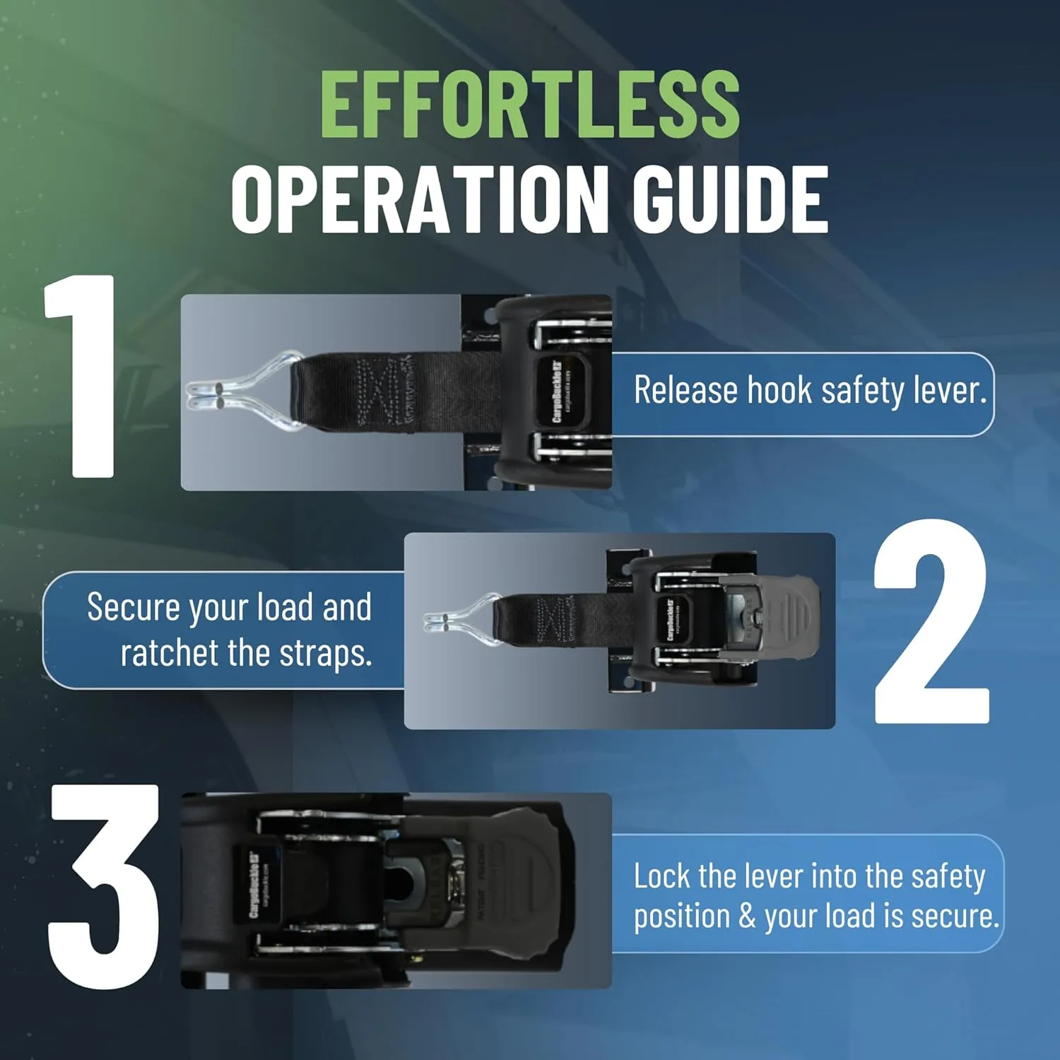 CargoBuckle F18816 Ladder Rack Tie-Down System, Square Mount Self Retracting Ratchet Straps for Trucks