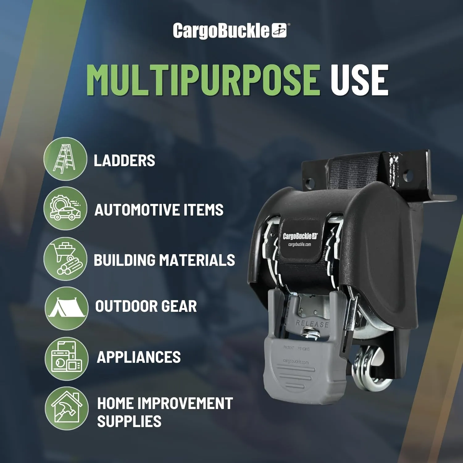 CargoBuckle F18816 Ladder Rack Tie-Down System, Square Mount Self Retracting Ratchet Straps for Trucks