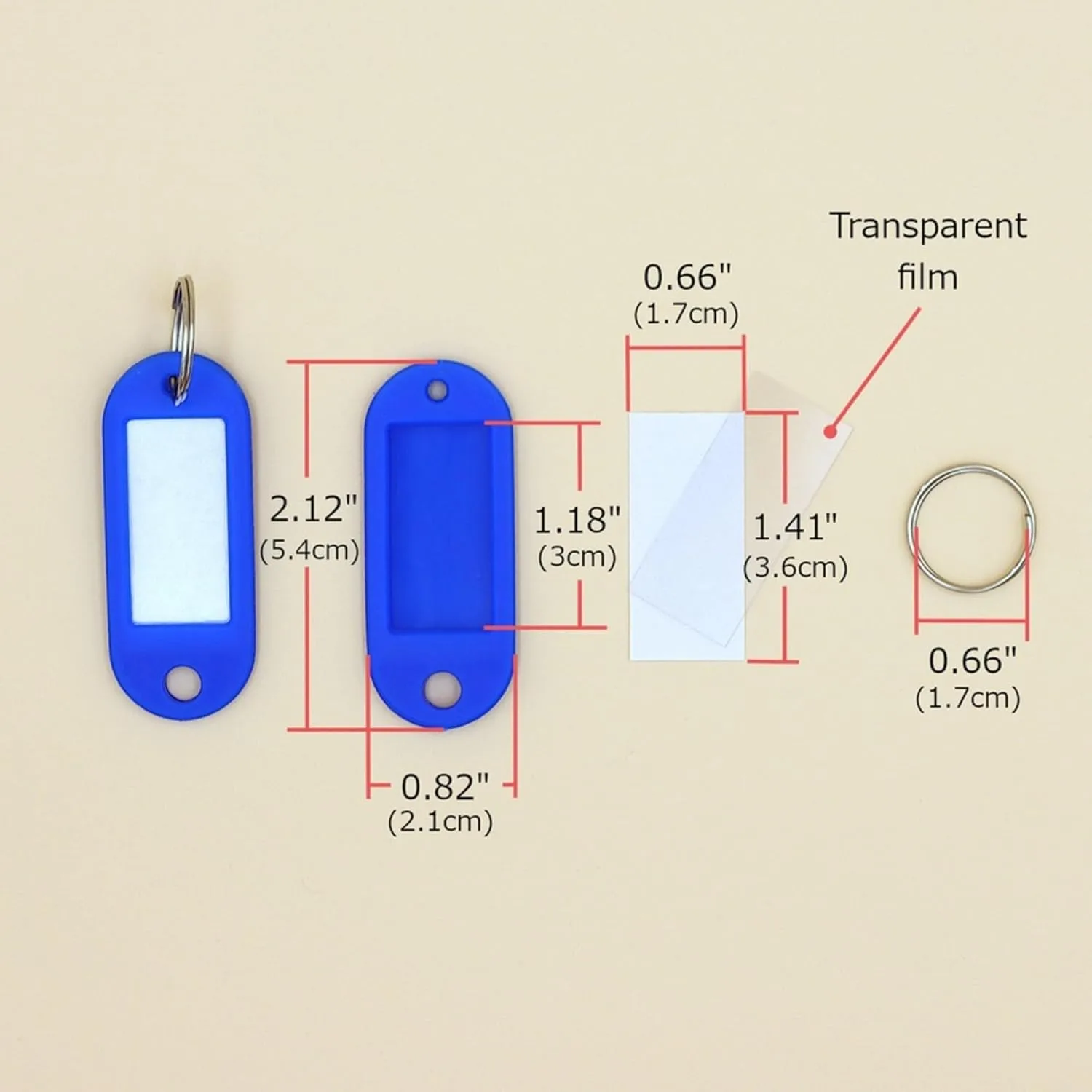 CARL Split Ring Key Tags - 3 x 3 inches - Assorted - 20 Pack