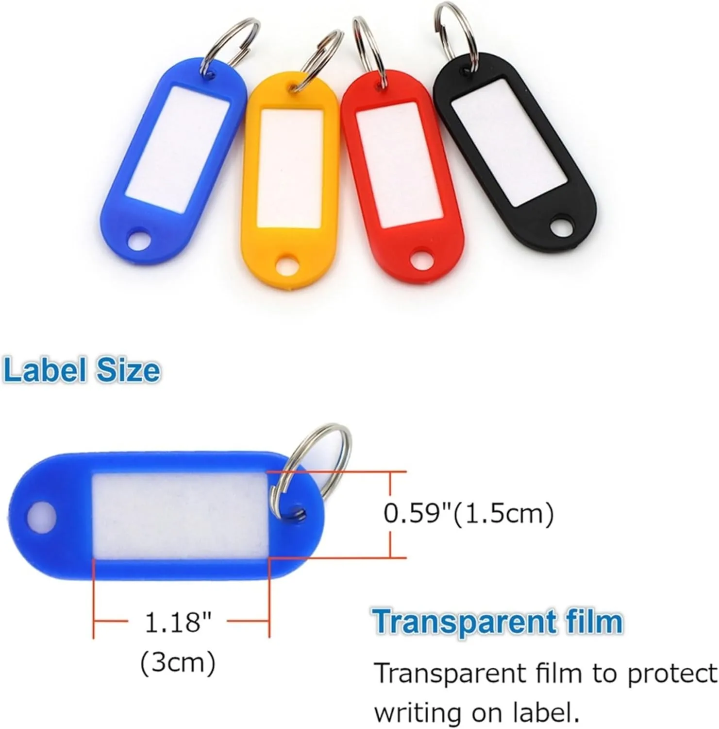 CARL Split Ring Key Tags - 3 x 3 inches - Assorted - 20 Pack