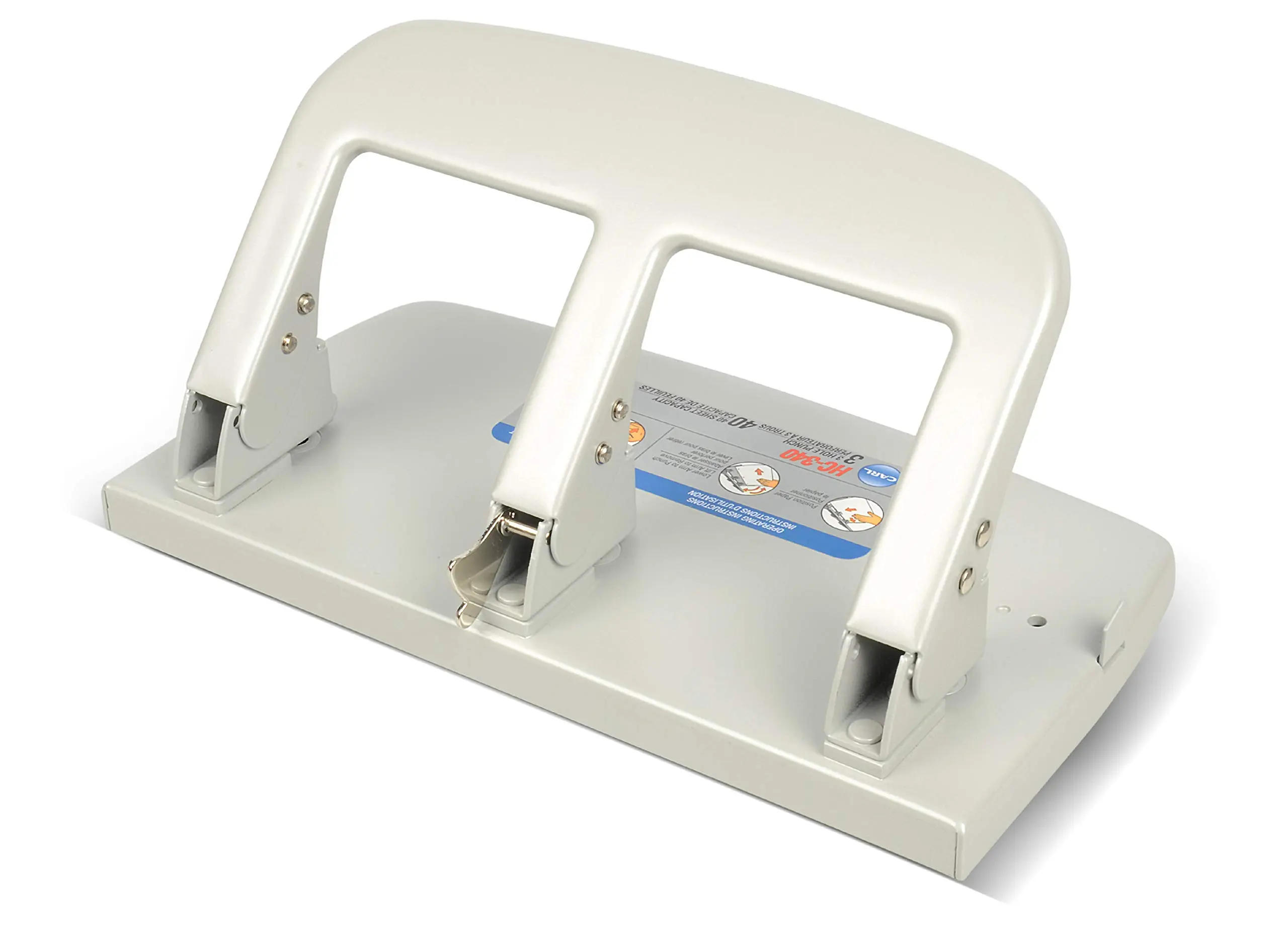 CARL HC-340 Medium-Duty 3-Hole Paper Punch, 40-Sheet Capacity, Metallic Gray