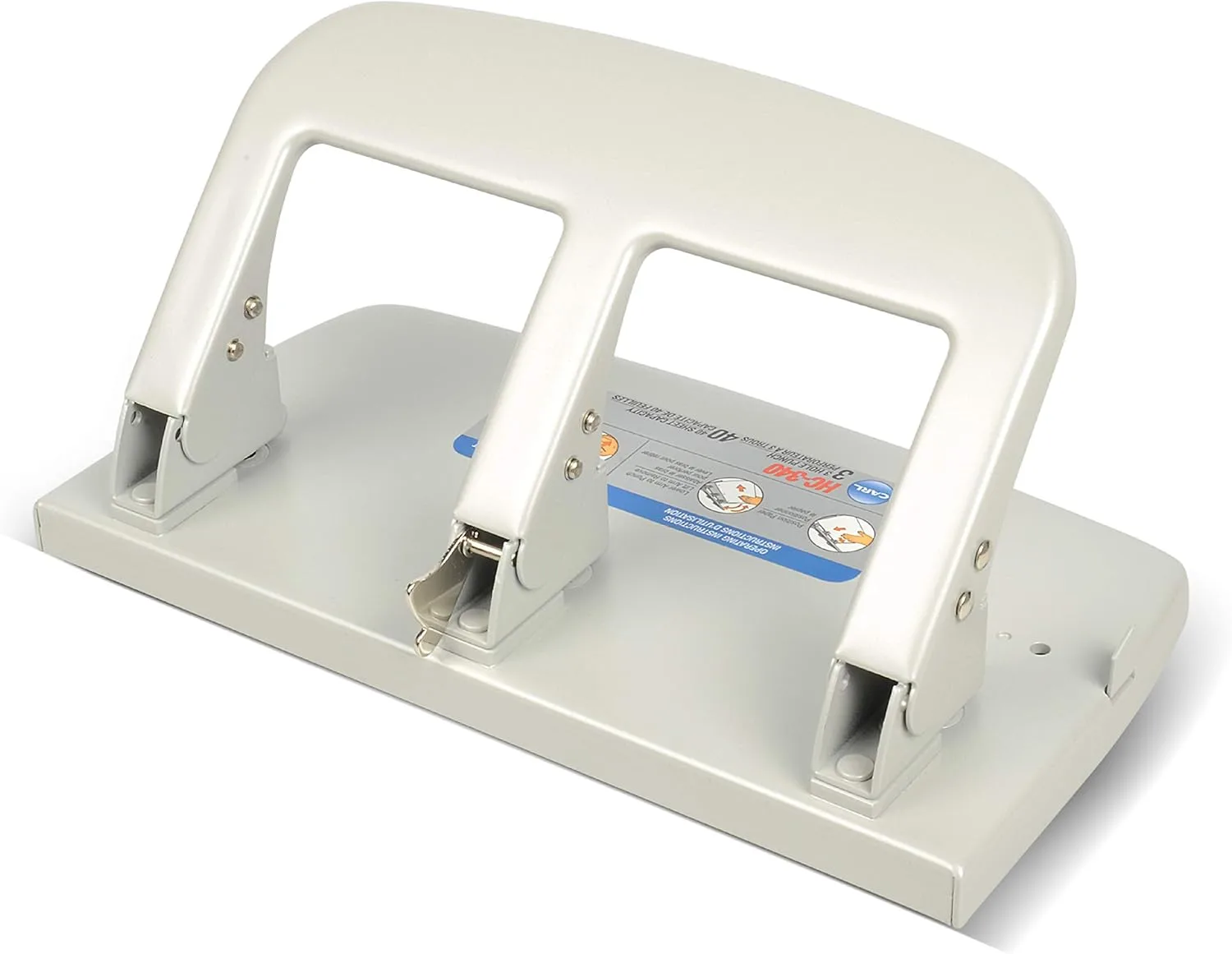 CARL HC-340 Medium-Duty 3-Hole Paper Punch, 40-Sheet Capacity, Metallic Gray