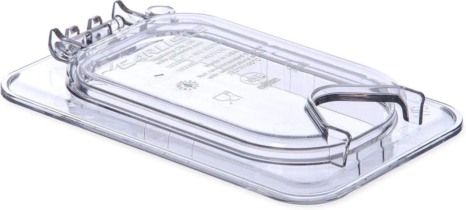 Carlisle FoodService Products 10339Z07 EZ Access Hinged Lid with Handle and Notch, Ninth Size, Clear