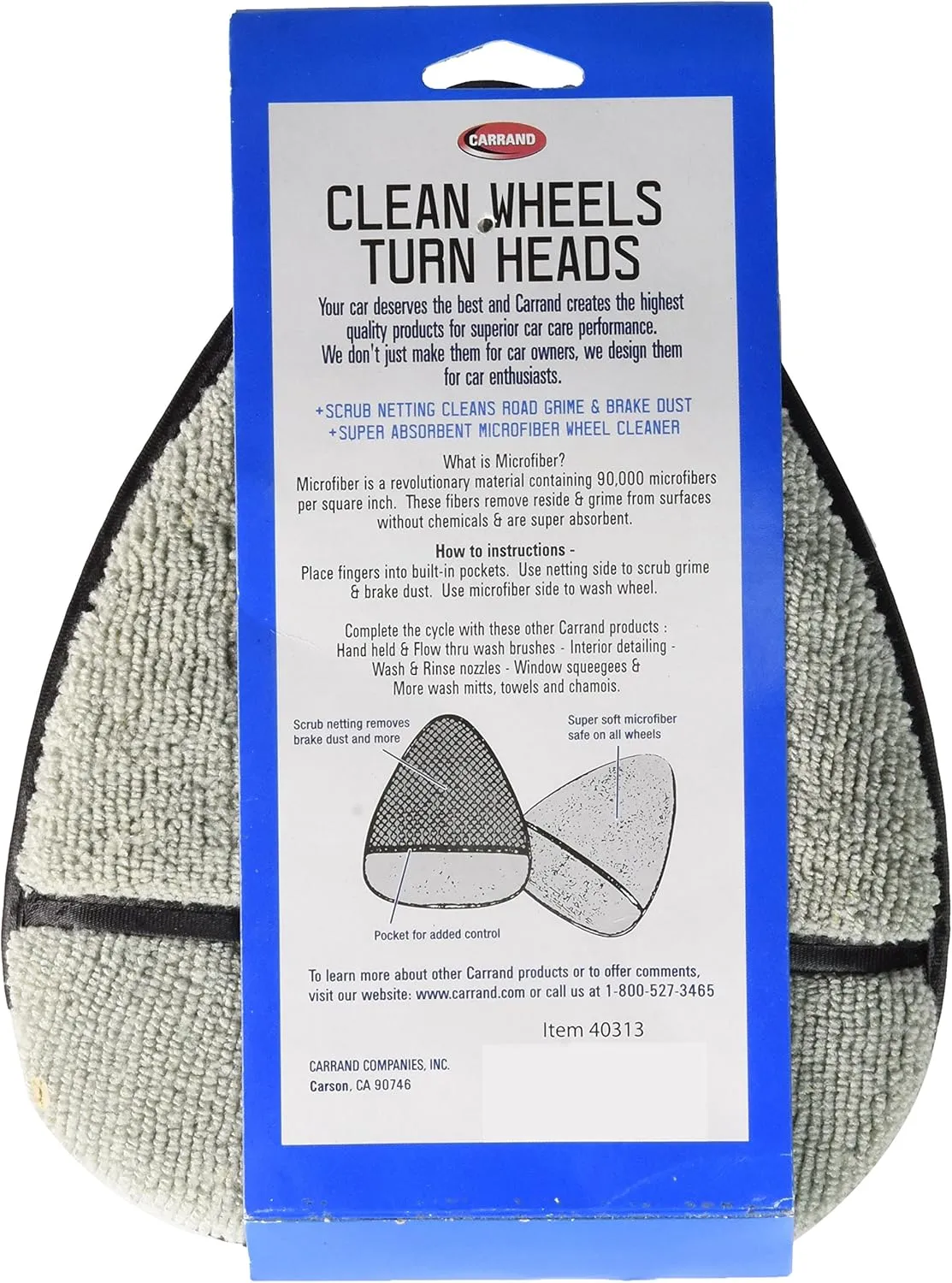Carrand 2-in-1 Microfiber Wheel Detailer Wash Mitt, 8 x 6 inches, Grey