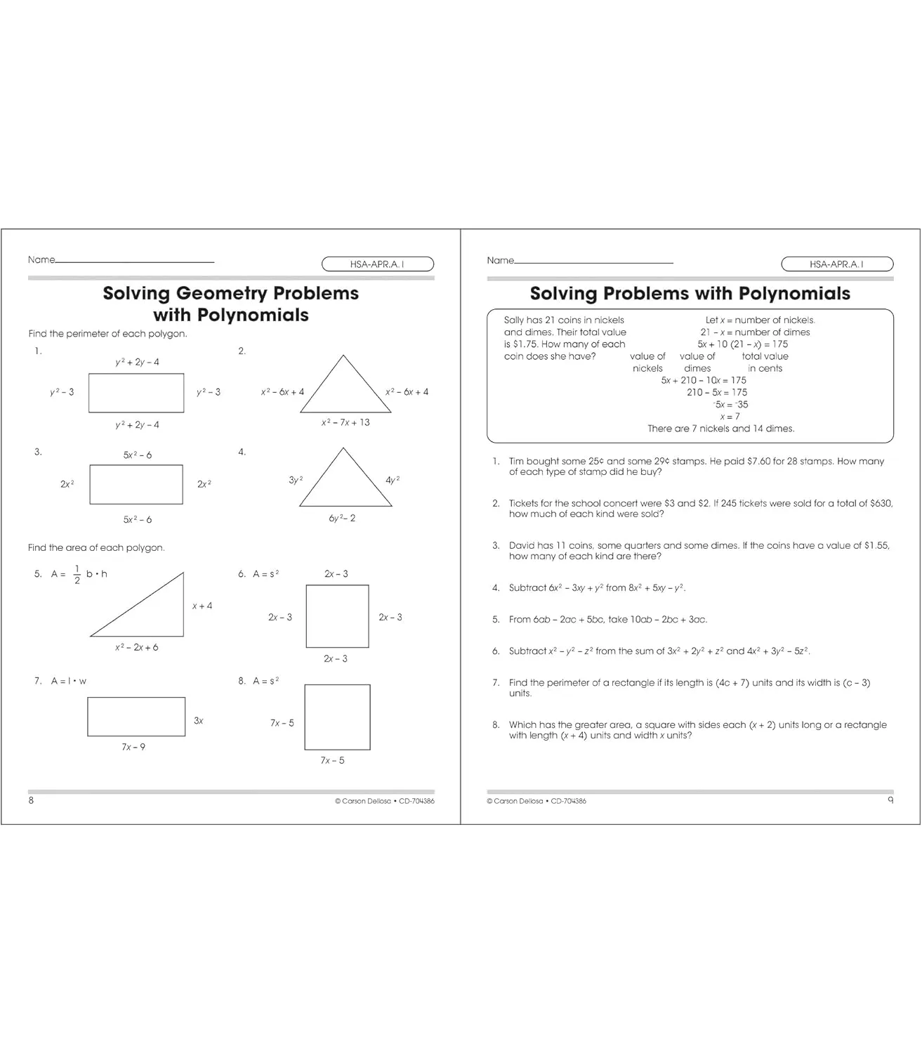Carson Dellosa The 100 Series Algebra 2 Workbook, Math Book for Grades 8 and Up Covering Trigonometry, Quadratic Equations
